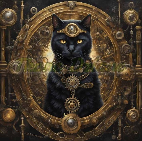 PANEL DRUKOWANY STEAMPUNK - CZARNY KOT NR 1