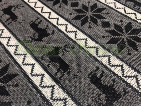 DZIANINA SWETROWA NORWESKIE RENIFERY NA SZARYM