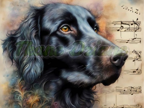 PANEL DRUKOWANY AKWARELOWE PSY -FLAT COATED RETRIEVER NR 107