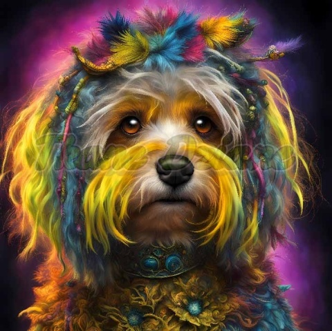 PANEL DRUKOWANY PIES Z KOLOROWYMI WŁOSAMI - HAWAŃCZYK NR 32