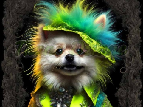 PANEL DRUKOWANY PIES Z KOLOROWYMI WŁOSAMI -POMERANIAN NR 39