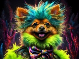 PANEL DRUKOWANY PIES Z KOLOROWYMI WŁOSAMI - POMERANIAN NR 24