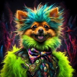 PANEL DRUKOWANY PIES Z KOLOROWYMI WŁOSAMI - POMERANIAN NR 24