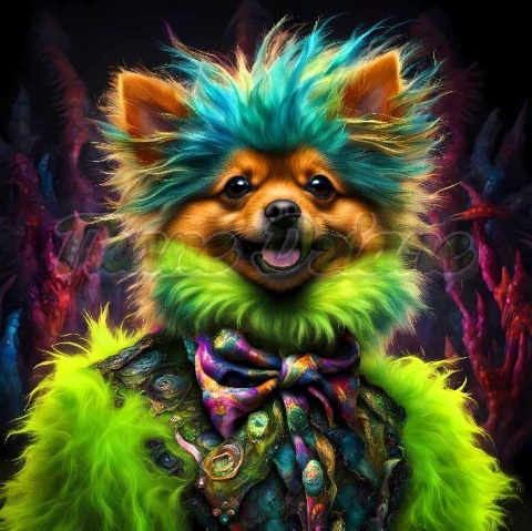 PANEL DRUKOWANY PIES Z KOLOROWYMI WŁOSAMI - POMERANIAN NR 24