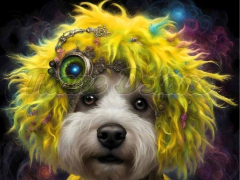 PANEL DRUKOWANY PIES Z KOLOROWYMI WŁOSAMI -BICHON FRIESE NR 35