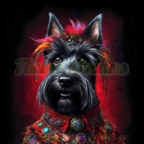 PANEL DRUKOWANY PIES Z KOLOROWYMI WŁOSAMI - TERRIER SZKOCKI NR 27