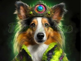 PANEL DRUKOWANY PIES Z KOLOROWYMI WŁOSAMI - OWCZAREK SZETLANDZKI NR 28