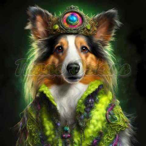 PANEL DRUKOWANY PIES Z KOLOROWYMI WŁOSAMI - OWCZAREK SZETLANDZKI NR 28