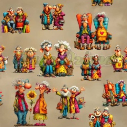 TKANINA DRUKOWANA BABCIA Z DZIADKIEM NR 27