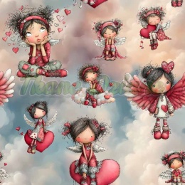 TKANINA DRUKOWANA WALENTYNKOWE DZIEWCZYNY TŁO CHMURKI NR 2