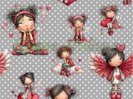 TKANINA DRUKOWANA WALENTYNKOWE DZIEWCZYNY TŁO GROSZKI SZ NR 4