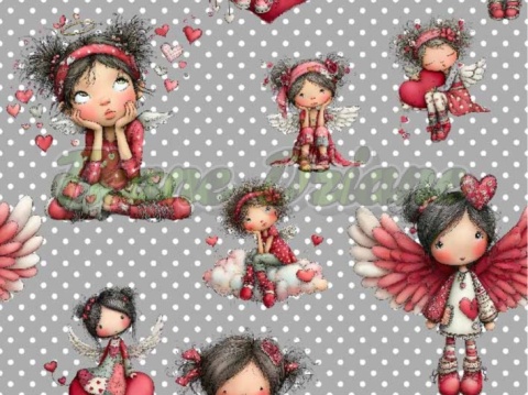 TKANINA DRUKOWANA WALENTYNKOWE DZIEWCZYNY TŁO GROSZKI SZ NR 4