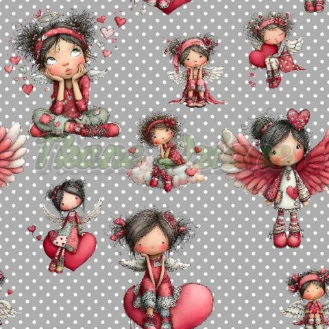 TKANINA DRUKOWANA WALENTYNKOWE DZIEWCZYNY TŁO GROSZKI SZ NR 4