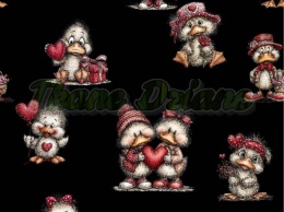 TKANINA DRUKOWANA WALENTYNKOWE KACZORY TŁO CZ NR 13