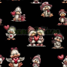 TKANINA DRUKOWANA WALENTYNKOWE KACZORY TŁO CZ NR 13