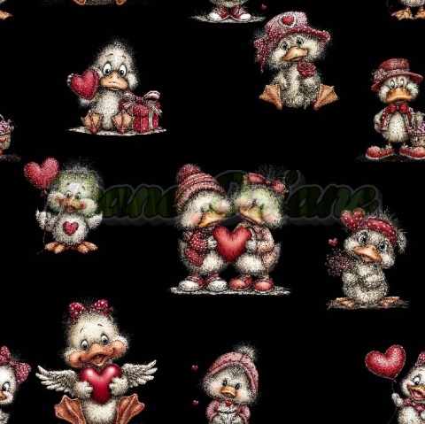 TKANINA DRUKOWANA WALENTYNKOWE KACZORY TŁO CZ NR 13