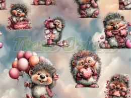 TKANINA DRUKOWANA WALENTYNKOWE JEŻE TŁO CHMURKI NR 12