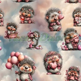 TKANINA DRUKOWANA WALENTYNKOWE JEŻE TŁO CHMURKI NR 12