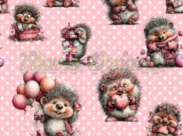 TKANINA DRUKOWANA WALENTYNKOWE JEŻE TŁO GROSZKI BP NR 11