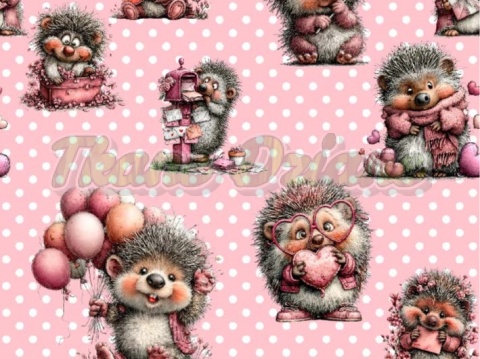 TKANINA DRUKOWANA WALENTYNKOWE JEŻE TŁO GROSZKI BP NR 11