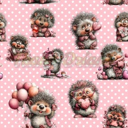 TKANINA DRUKOWANA WALENTYNKOWE JEŻE TŁO GROSZKI BP NR 11