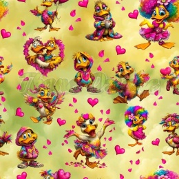 TKANINA DRUKOWANA WALENTYNKOWE KACZORY -wzór ŚREDNI NR 2