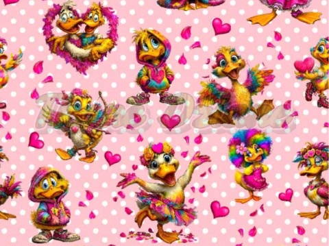 TKANINA DRUKOWANA WALENTYNKOWE KACZORY TŁO GROSZKI BP NR 5