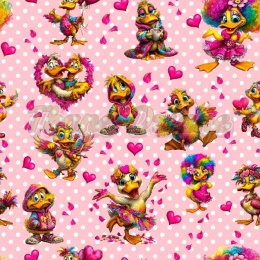 TKANINA DRUKOWANA WALENTYNKOWE KACZORY TŁO GROSZKI BP NR 5