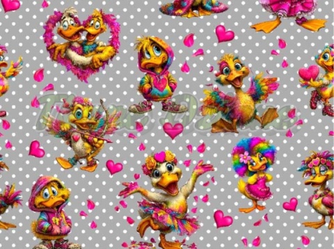 TKANINA DRUKOWANA WALENTYNKOWE KACZORY TŁO SZ NR 6