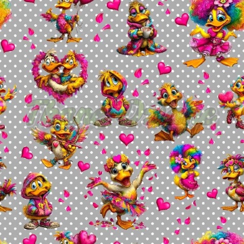 TKANINA DRUKOWANA WALENTYNKOWE KACZORY TŁO SZ NR 6