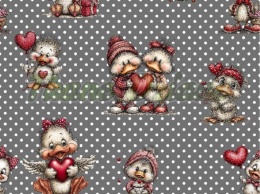 TKANINA DRUKOWANA WALENTYNKOWE KACZORY TŁO GROSZKI CSZ NR 14