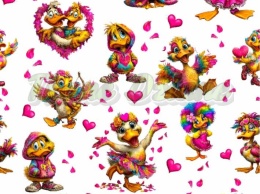 TKANINA DRUKOWANA WALENTYNKOWE KACZORY TŁO B - wzór MAŁY NR 9