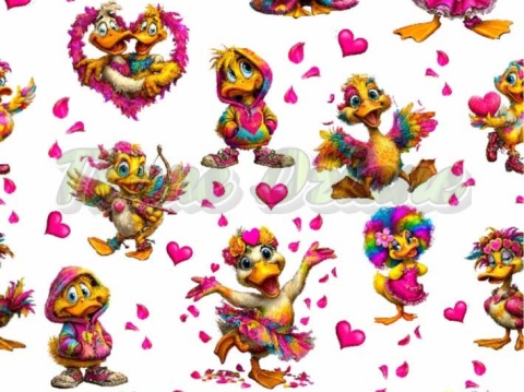 TKANINA DRUKOWANA WALENTYNKOWE KACZORY TŁO B - wzór MAŁY NR 9