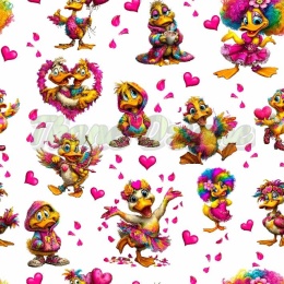 TKANINA DRUKOWANA WALENTYNKOWE KACZORY TŁO B - wzór MAŁY NR 9