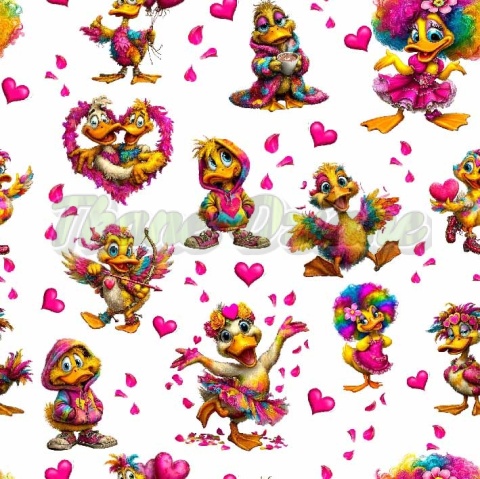 TKANINA DRUKOWANA WALENTYNKOWE KACZORY TŁO B - wzór MAŁY NR 9