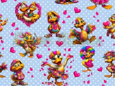 TKANINA DRUKOWANA WALENTYNKOWE KACZORY TŁO GROSZKI BB NR 7