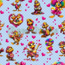 TKANINA DRUKOWANA WALENTYNKOWE KACZORY TŁO GROSZKI BB NR 7