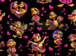 TKANINA DRUKOWANA WALENTYNKOWE KACZORY TŁO CZ NR 8