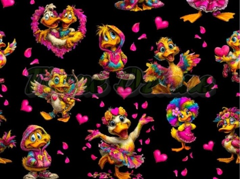 TKANINA DRUKOWANA WALENTYNKOWE KACZORY TŁO CZ NR 8