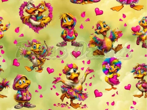 TKANINA DRUKOWANA WALENTYNKOWE KACZORY -wzór MAŁY NR 3