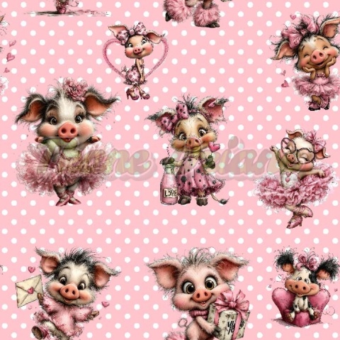 TKANINA DRUKOWANA WALENTYNKOWE ŚWINKI TŁO GROSZKI BP NR 7