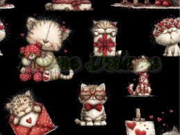 TKANINA DRUKOWANA WALENTYNKOWE KOTKI TŁO GROSZKI CZ NR 6