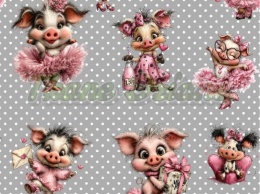 TKANINA DRUKOWANA WALENTYNKOWE ŚWINKI TŁO GROSZKI SZ NR 9