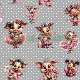 TKANINA DRUKOWANA WALENTYNKOWE ŚWINKI TŁO GROSZKI SZ NR 9
