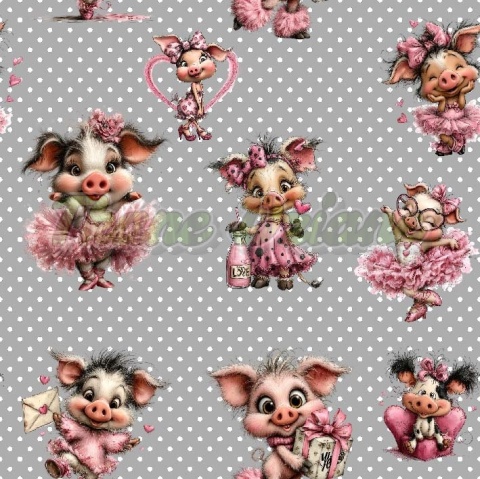 TKANINA DRUKOWANA WALENTYNKOWE ŚWINKI TŁO GROSZKI SZ NR 9