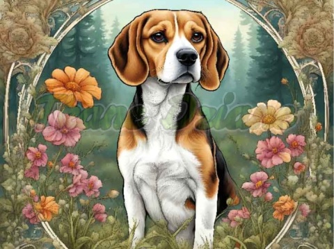 PANEL DRUKOWANY ART NOUVEAU-PIES BEAGLE NR 73