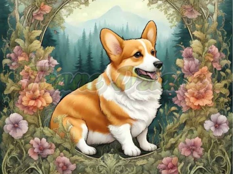 PANEL DRUKOWANY ART NOUVEAU-PIES CORGI NR 77