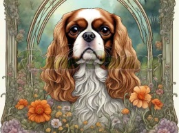 PANEL DRUKOWANY ART NOUVEAU-PIES KING CHARLES SPANIEL NR 80