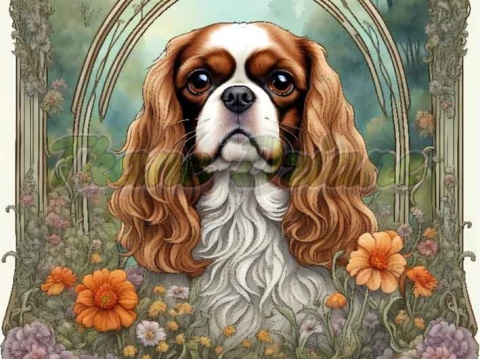 PANEL DRUKOWANY ART NOUVEAU-PIES KING CHARLES SPANIEL NR 80