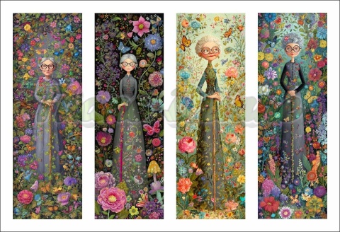 PANEL DRUKOWANY ZAKŁADKI DO KSIĄŻEK STARSZA KOBIETA W KWIATACH